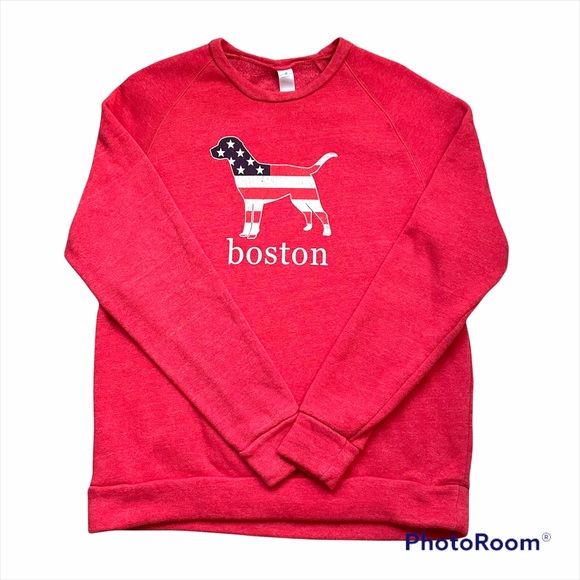 3/$25 American Flag Boston Dog Graphic Crewneck Sweatshirt Faded Red Woman’s XL - Picture 1 of 12